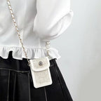 Luxury Fabric Wallet Pearl Crossbody Black Samsung Z Flip & Z Fold Case Mobile Case by CoverMeUp - Style 3
