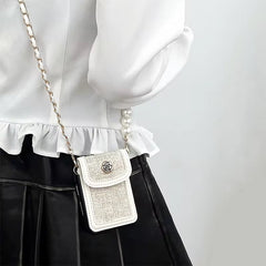 Luxury Fabric Wallet Pearl Crossbody Black Samsung Z Flip & Z Fold Case