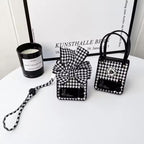 Luxury 3D Bow Floral Camellia Fabric Houndstooth Pattern Lanyard Handbag Samsung Z Flip Case Mobile Case by CoverMeUp