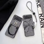 Luxury 3D Bow Floral Camellia Fabric Houndstooth Pattern Lanyard Handbag Samsung Z Flip Case Mobile Case by CoverMeUp - Style 6
