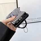 Luxury 3D Bow Floral Camellia Fabric Houndstooth Pattern Lanyard Handbag Samsung Z Flip Case Mobile Case by CoverMeUp - Style 7
