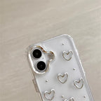Protective Apple iPhone Back Cover - 3D Glitter Silver Heart Transparent iPhone Soft Case - Style 6
