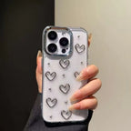 Protective Apple iPhone Back Cover - 3D Glitter Silver Heart Transparent iPhone Soft Case - Style 2