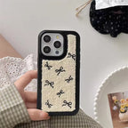 Protective Apple iPhone Back Cover - Cute Black Bow Winter Fur Fabric Plush iPhone Silicone Case
