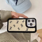 Protective Apple iPhone Back Cover - Cute Black Bow Winter Fur Fabric Plush iPhone Silicone Case - Style 3