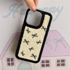 Protective Apple iPhone Back Cover - Cute Black Bow Winter Fur Fabric Plush iPhone Silicone Case - Style 4
