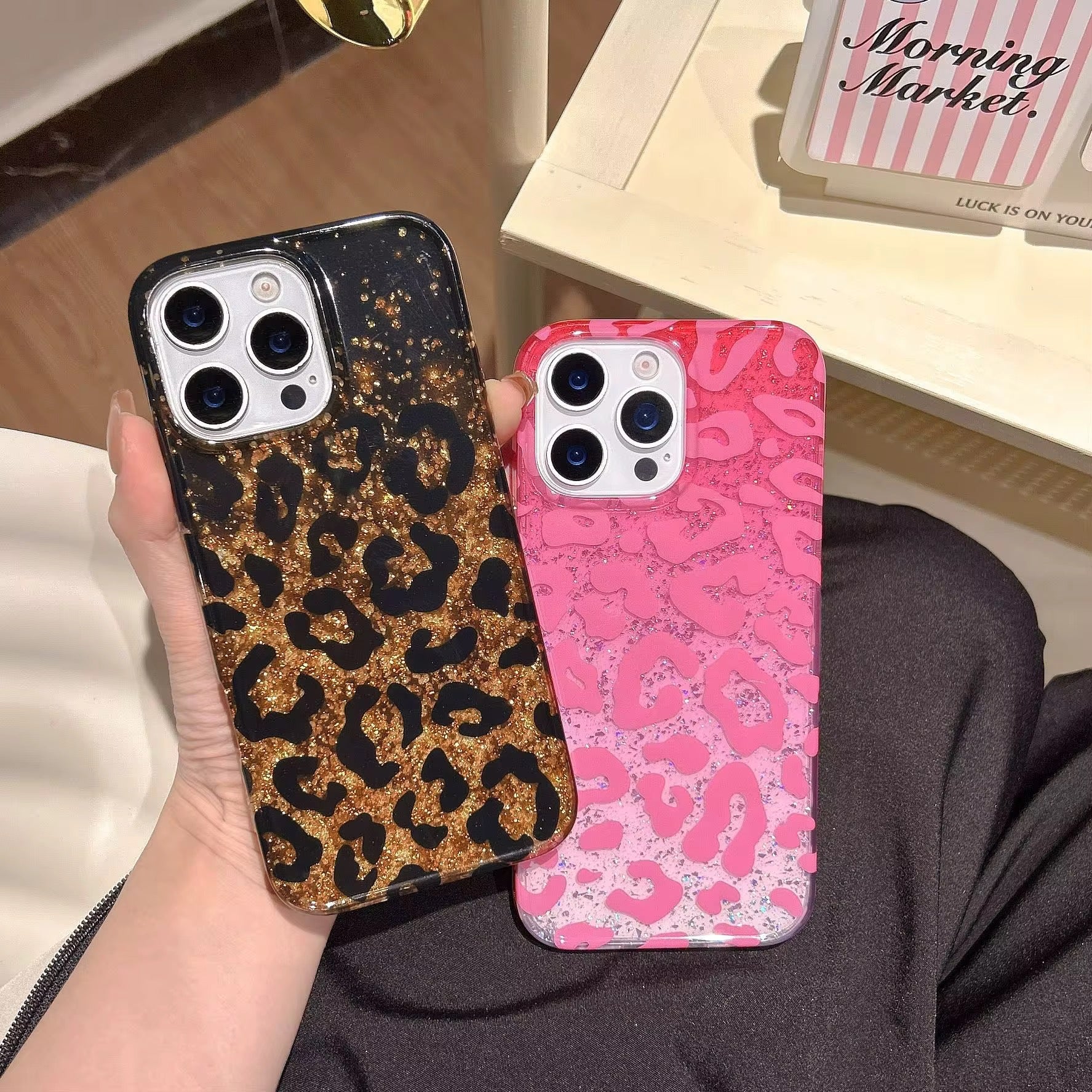 Protective Apple iPhone Back Cover - Leopard Shaded Glitter Glossy iPhone Pre-Order Case