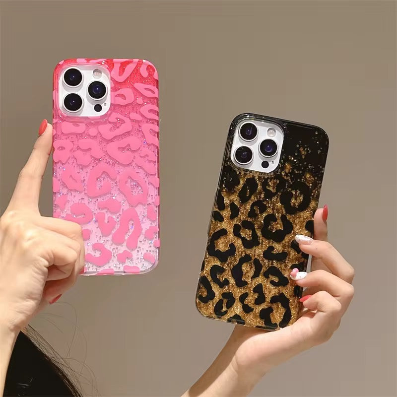 Protective Apple iPhone Back Cover - Leopard Shaded Glitter Glossy iPhone Pre-Order Case - Style 5