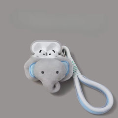 3D Gray Elephant Plush Fur Fabric Airpod Case With Hanging