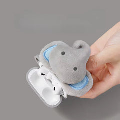 3D Gray Elephant Plush Fur Fabric Airpod Case With Hanging