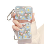Blue Floral Mirror Airpod Case With Hanging Mobile Case by CoverMeUp - Style 2