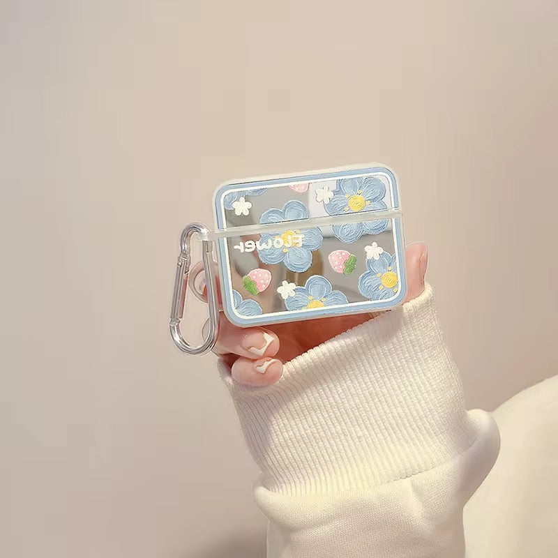 Blue Floral Mirror Airpod Case With Hanging