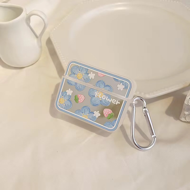 Blue Floral Mirror Airpod Case With Hanging