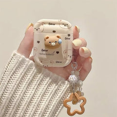 3D Brown Bear Airpod Case With Lanyard