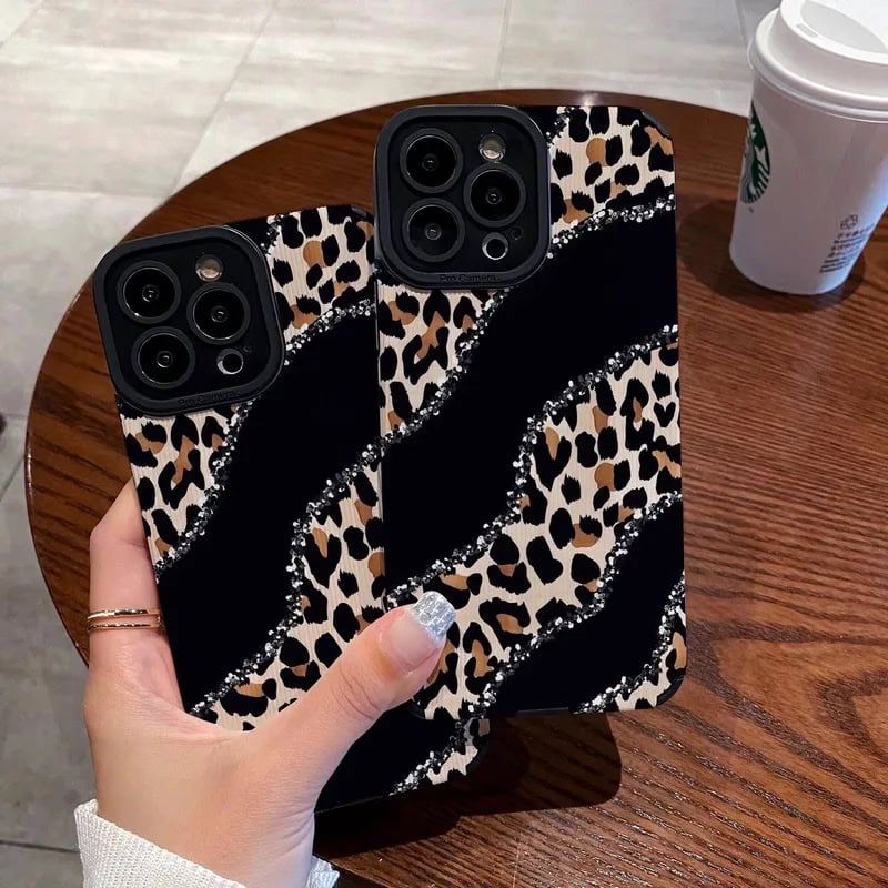 Protective Apple iPhone Back Cover - Leopard Black Lines Textured iPhone Soft Silicone Case - Style 3