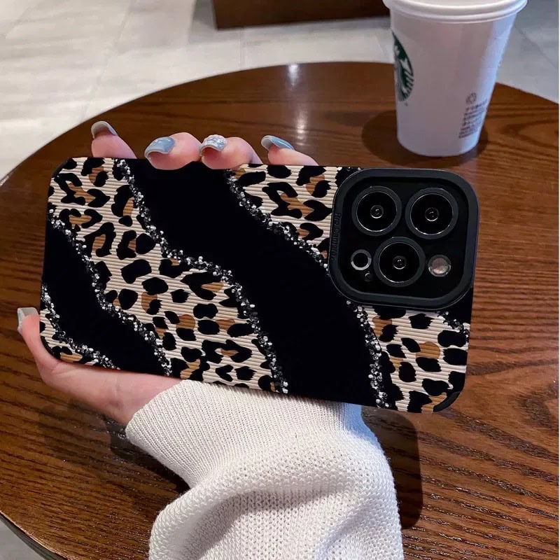 Protective Apple iPhone Back Cover - Leopard Black Lines Textured iPhone Soft Silicone Case - Style 4