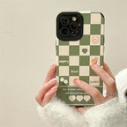 Protective Apple iPhone Back Cover - Green White Checks Textured iPhone Soft Silicone Case - Style 5