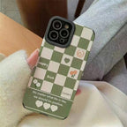 Protective Apple iPhone Back Cover - Green White Checks Textured iPhone Soft Silicone Case - Style 3
