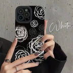 Protective Apple iPhone Back Cover - White Rose On Black Textured iPhone Soft Silicone Case