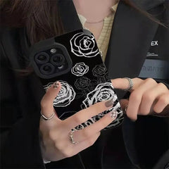 White Rose On Black Textured iPhone Soft Silicone Case