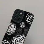 Protective Apple iPhone Back Cover - White Rose On Black Textured iPhone Soft Silicone Case - Style 2