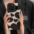 Protective Apple iPhone Back Cover - Black Hearts White Textured iPhone Soft Silicone Case