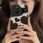 Protective Apple iPhone Back Cover - Black Hearts White Textured iPhone Soft Silicone Case - Style 3