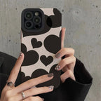 Protective Apple iPhone Back Cover - Black Hearts White Textured iPhone Soft Silicone Case - Style 2