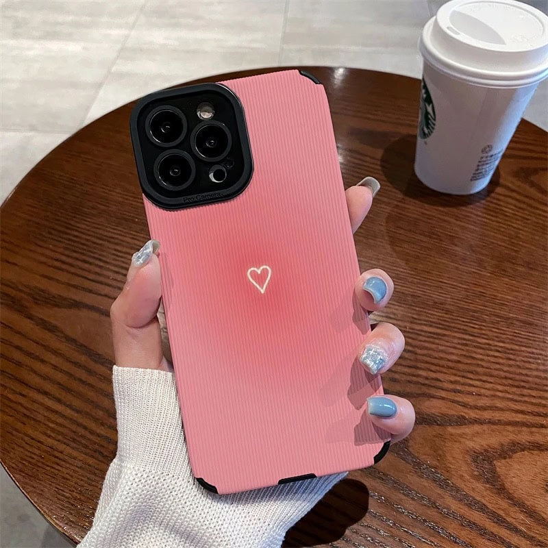 Protective Apple iPhone Back Cover - Small White Heart On Pink Textured iPhone Soft Silicone Case - Style 2
