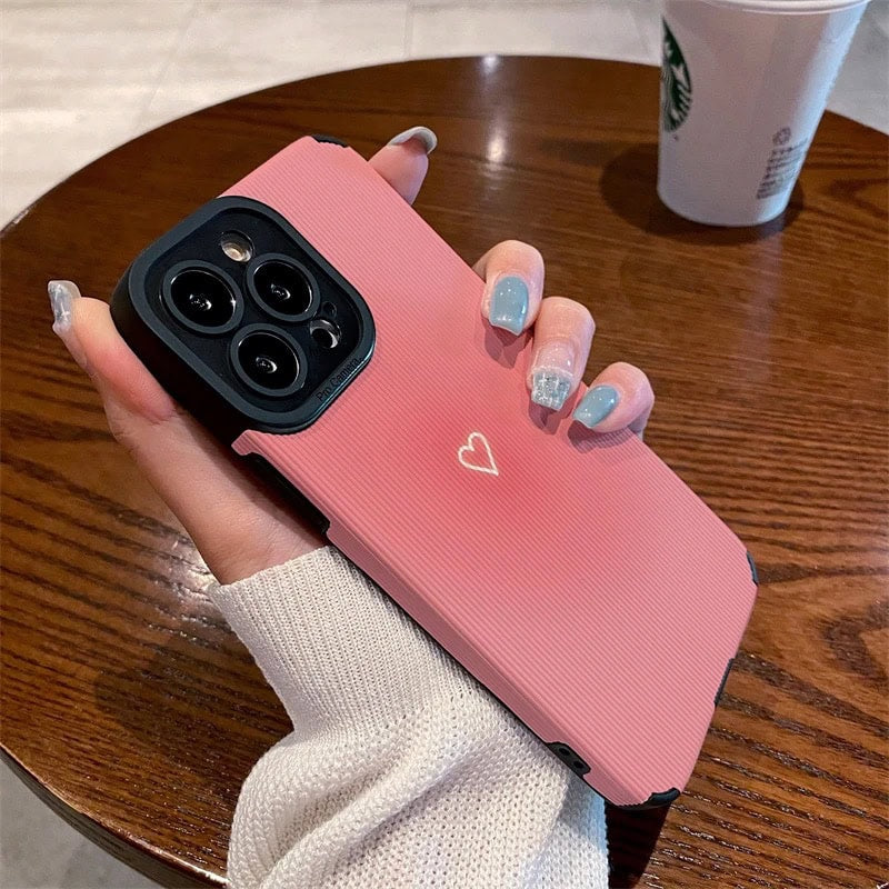 Protective Apple iPhone Back Cover - Small White Heart On Pink Textured iPhone Soft Silicone Case