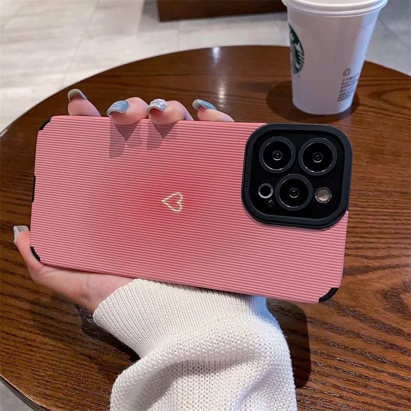 Protective Apple iPhone Back Cover - Small White Heart On Pink Textured iPhone Soft Silicone Case - Style 3
