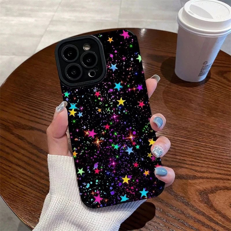 Protective Apple iPhone Back Cover - Colorful Stars Textured iPhone Soft Silicone Case - Style 4