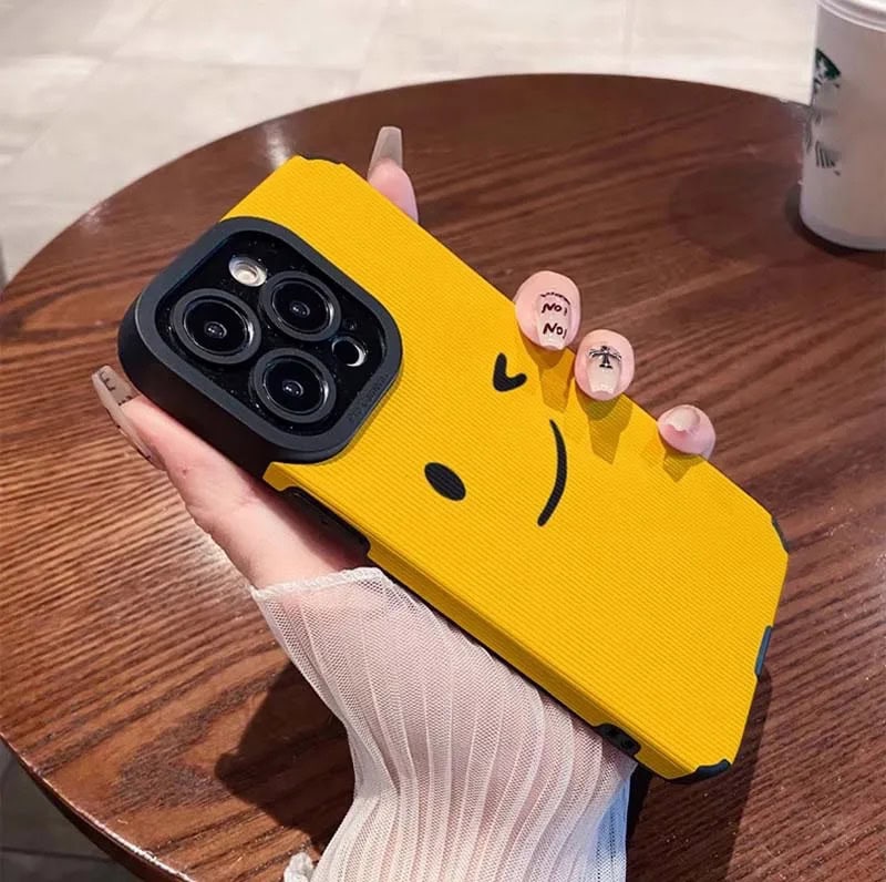 Protective Apple iPhone Back Cover - Smiley Wink Yellow Textured iPhone Soft Silicone Case - Style 2