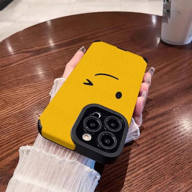Protective Apple iPhone Back Cover - Smiley Wink Yellow Textured iPhone Soft Silicone Case - Style 3