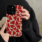 Protective Apple iPhone Back Cover - Red Many Hearts Textured iPhone Soft Silicone Case