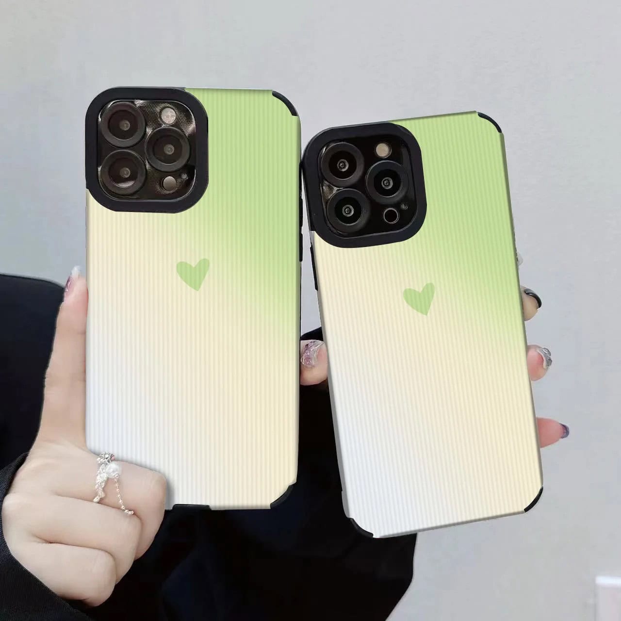 Protective Apple iPhone Back Cover - Small Green Heart On Shaded Green White Textured iPhone Soft Silicone Case - Style 3