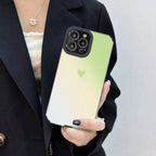 Protective Apple iPhone Back Cover - Small Green Heart On Shaded Green White Textured iPhone Soft Silicone Case - Style 2