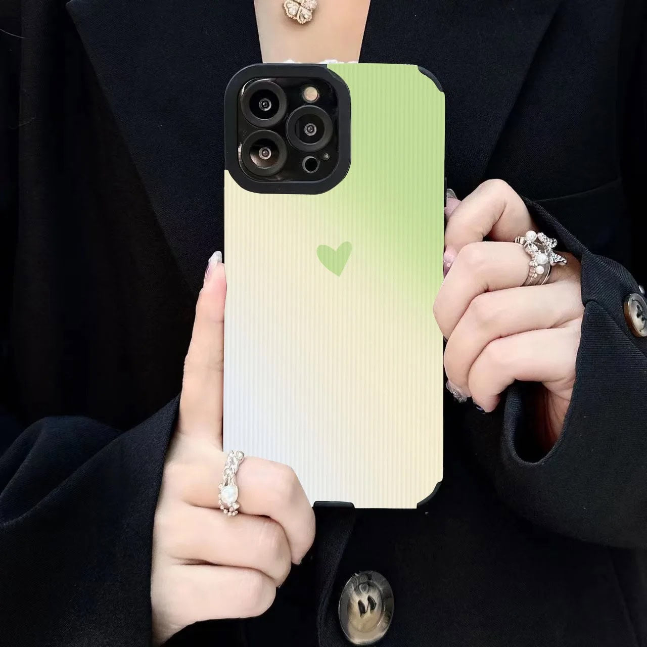 Protective Apple iPhone Back Cover - Small Green Heart On Shaded Green White Textured iPhone Soft Silicone Case