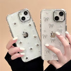 Protective Apple iPhone Back Cover - 3D Glitter Silver Star Transparent iPhone Case - Style 3