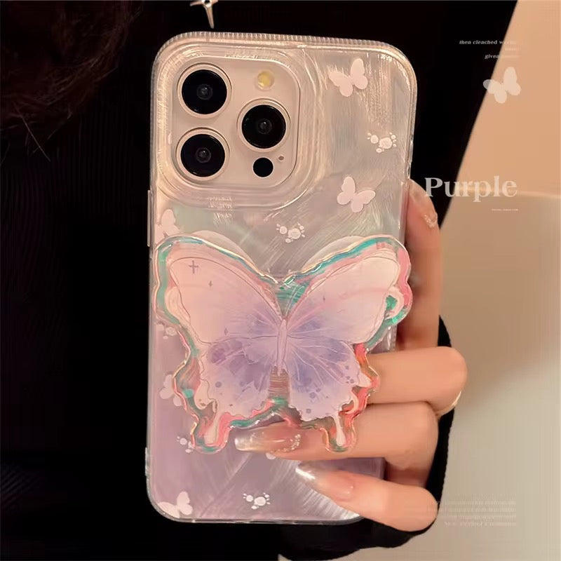 Protective Apple iPhone Back Cover - Aesthetic Lilac Pre-Order Butterfly Glossy Phone Holder iPhone Case