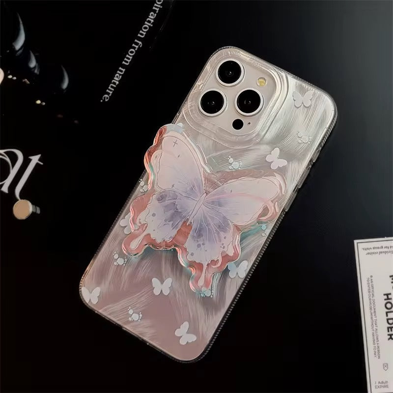 Protective Apple iPhone Back Cover - Aesthetic Lilac Pre-Order Butterfly Glossy Phone Holder iPhone Case - Style 3