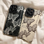 Protective Apple iPhone Back Cover - Black White Butterflies Textured iPhone Soft Silicone Case