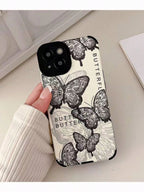 Protective Apple iPhone Back Cover - Black White Butterflies Textured iPhone Soft Silicone Case - Style 3