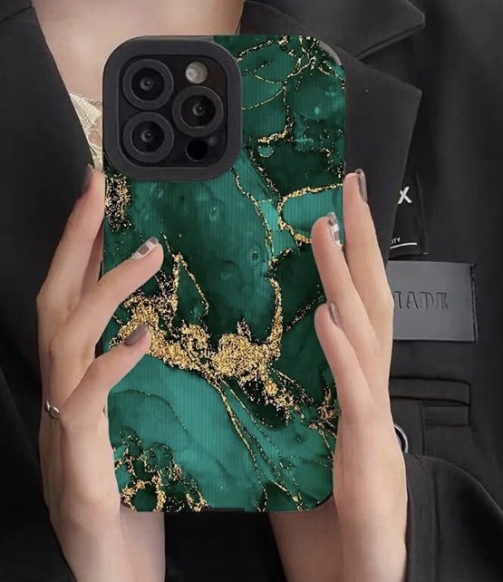 Protective Apple iPhone Back Cover - Green Marble Textured iPhone Soft Silicone Case