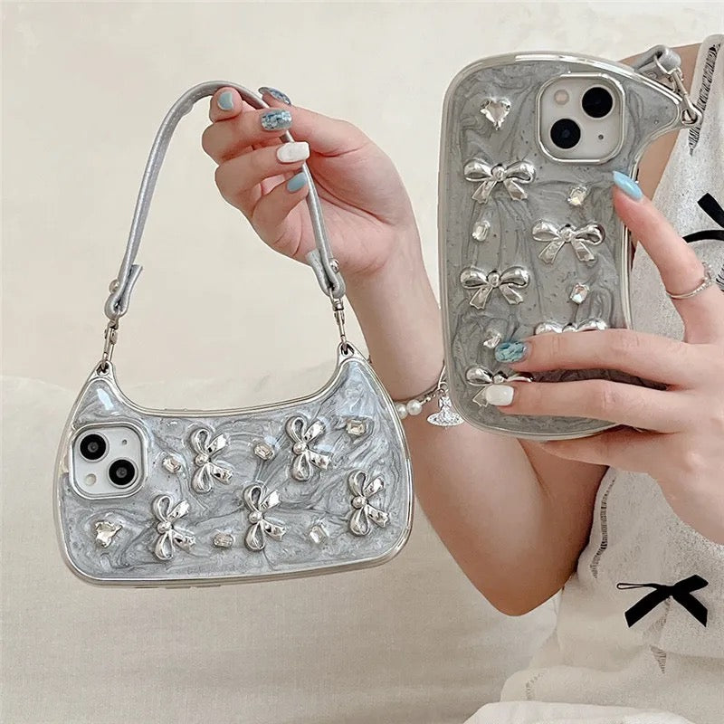 Protective Apple iPhone Back Cover - Stylish Love 3D Bow Handbag Bracelet iPhone Case - Style 3