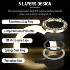 Protective Apple iPhone Back Cover - Silver Diamond Studded Glitter Camera Lens Protector For iPhone Models - Style 3