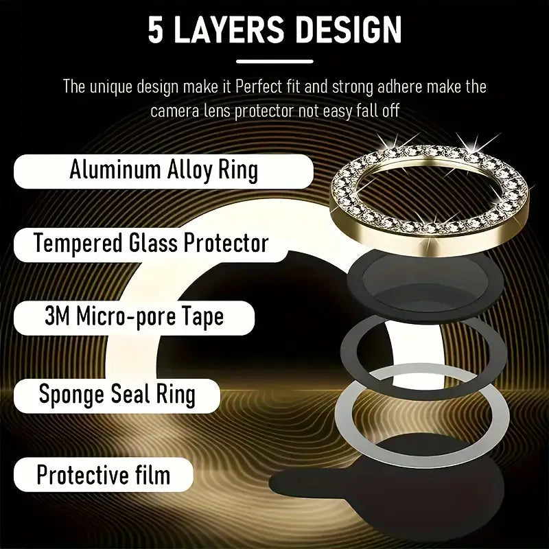 Protective Apple iPhone Back Cover - Silver Diamond Studded Glitter Camera Lens Protector For iPhone Models - Style 3