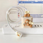 Protective Apple iPhone Back Cover - 3D Cute Chocolate Teddy Bear Bow Trendy iPhone Adapter Charger Cable Wire Protector Set - Style 5