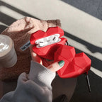 Red Heart Rubber Silicone Airpod Case Mobile Case by CoverMeUp