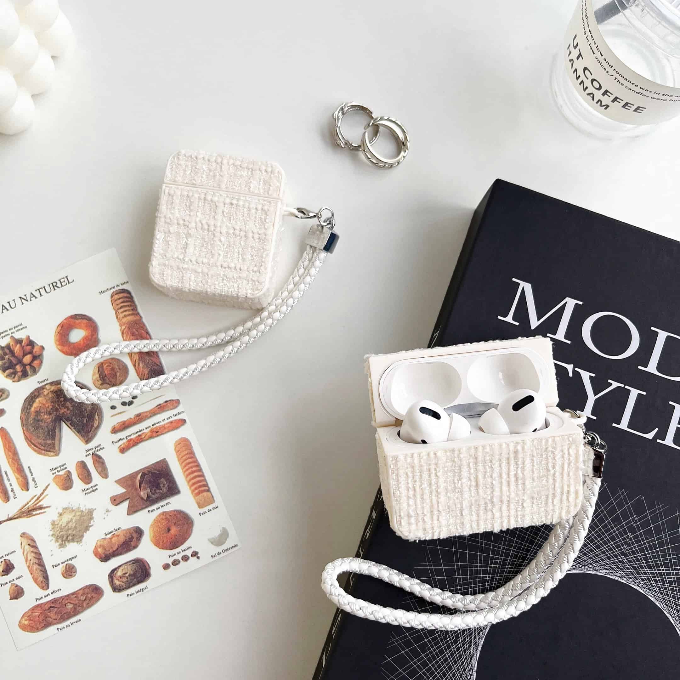 Fabric Square Design Airpod Case With Holder Charm